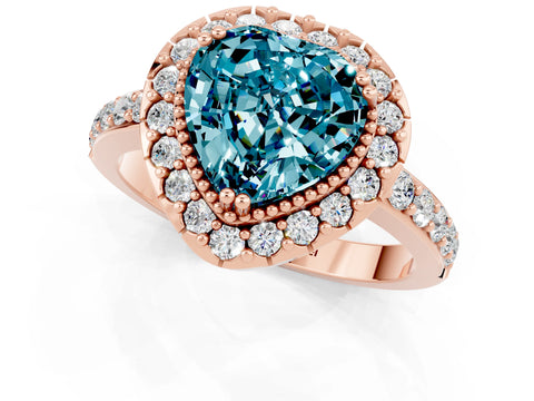 Rose gold Heart Cut Diamond Halo Ring with Pavé Band and Prong Setting_1