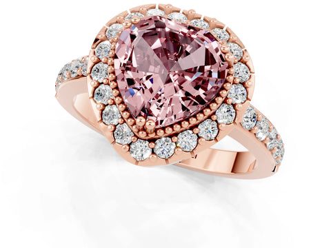 Rose gold Heart Cut Diamond Halo Ring with Pavé Band and Prong Setting_1