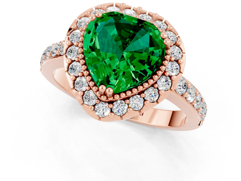 Rose gold Heart Cut Diamond Halo Ring with Pavé Band and Prong Setting_1