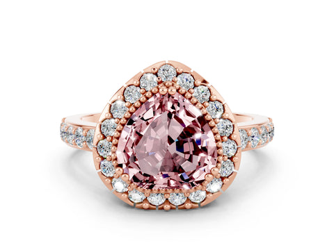 Rose gold Heart Cut Diamond Halo Ring with Pavé Band and Prong Setting