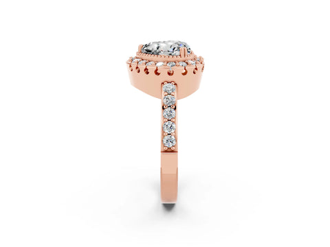 Rose gold Heart Cut Diamond Halo Ring with Pavé Band and Prong Setting_2