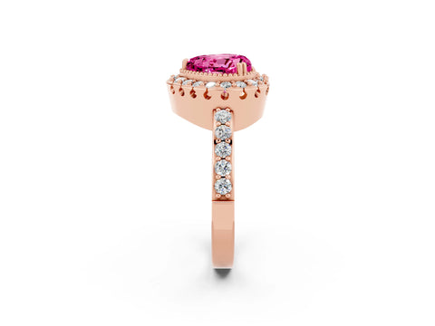 Rose gold Heart Cut Diamond Halo Ring with Pavé Band and Prong Setting_2