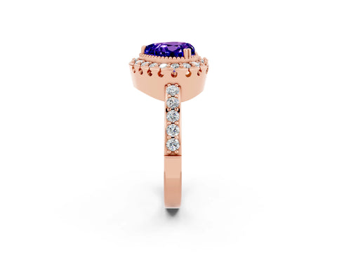 Rose gold Heart Cut Diamond Halo Ring with Pavé Band and Prong Setting_2