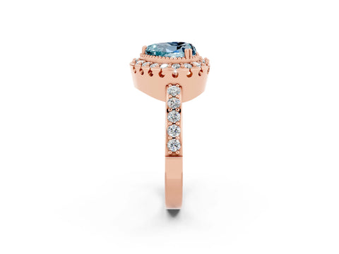 Rose gold Heart Cut Diamond Halo Ring with Pavé Band and Prong Setting_2