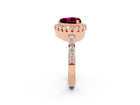 Rose gold Heart Cut Diamond Halo Ring with Pavé Band and Prong Setting_2