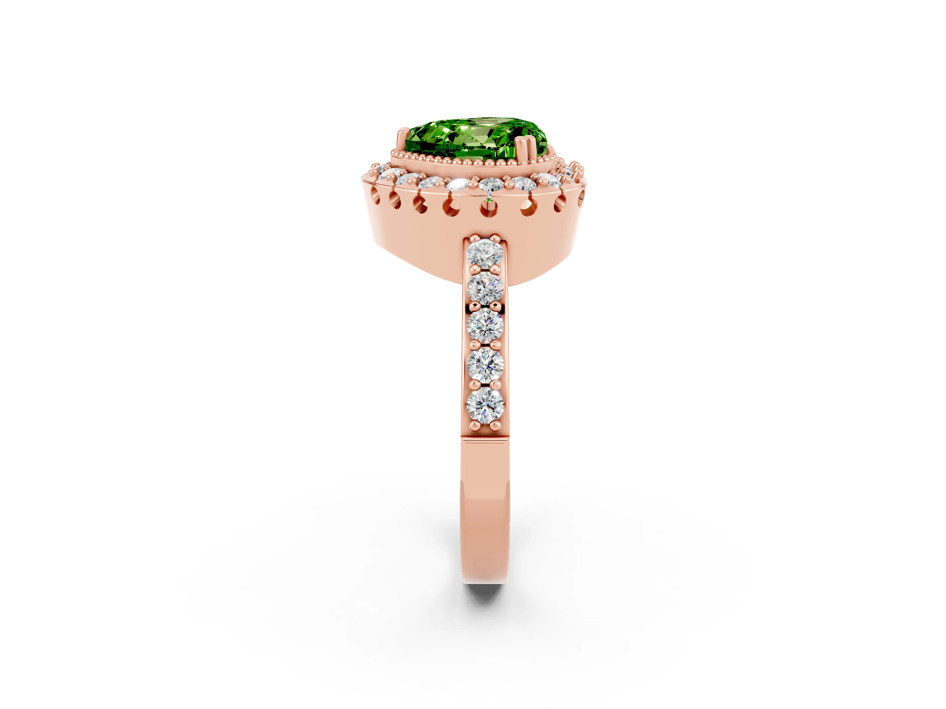 Rose gold Heart Cut Diamond Halo Ring with Pavé Band and Prong Setting_2