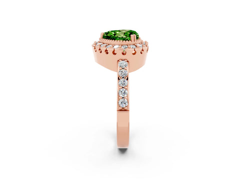 Rose gold Heart Cut Diamond Halo Ring with Pavé Band and Prong Setting_2