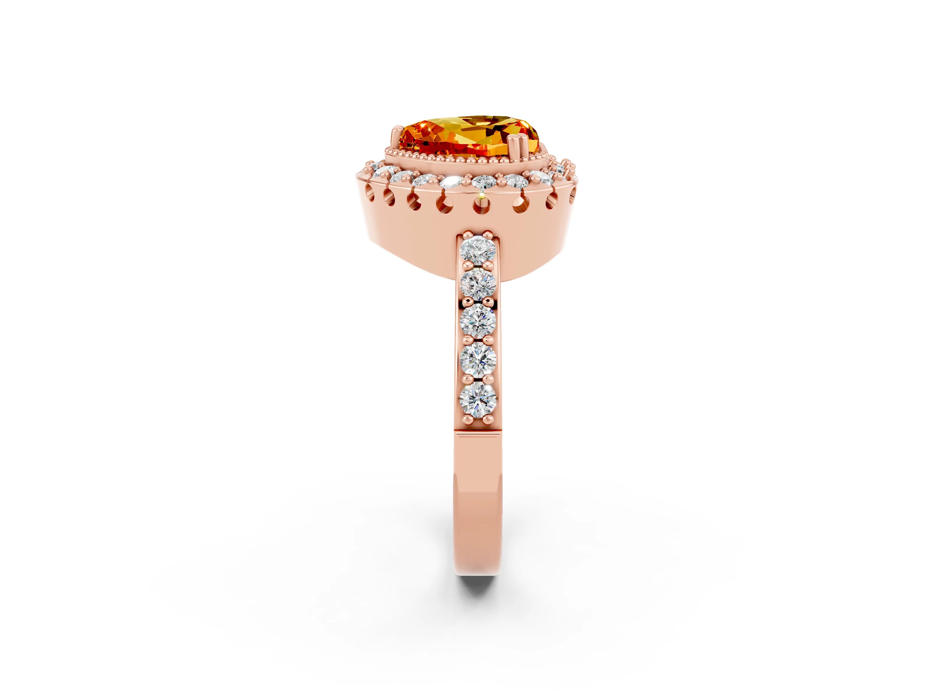 Rose gold Heart Cut Diamond Halo Ring with Pavé Band and Prong Setting_2