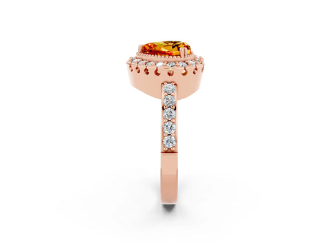 Rose gold Heart Cut Diamond Halo Ring with Pavé Band and Prong Setting_2