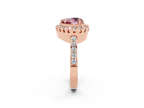 Rose gold Heart Cut Diamond Halo Ring with Pavé Band and Prong Setting_2