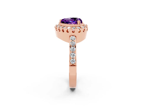 Rose gold Heart Cut Diamond Halo Ring with Pavé Band and Prong Setting_2