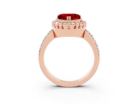 Rose gold Heart Cut Diamond Halo Ring with Pavé Band and Prong Setting_3