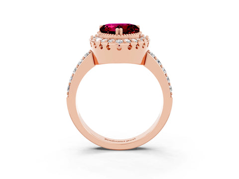 Rose gold Heart Cut Diamond Halo Ring with Pavé Band and Prong Setting_3