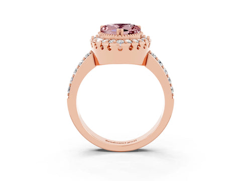 Rose gold Heart Cut Diamond Halo Ring with Pavé Band and Prong Setting_3