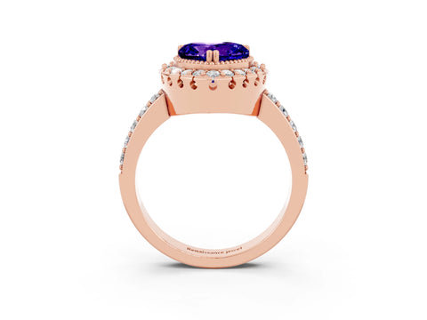 Rose gold Heart Cut Diamond Halo Ring with Pavé Band and Prong Setting_3
