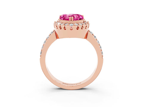 Rose gold Heart Cut Diamond Halo Ring with Pavé Band and Prong Setting_3