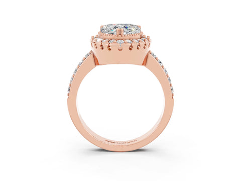 Rose gold Heart Cut Diamond Halo Ring with Pavé Band and Prong Setting_3