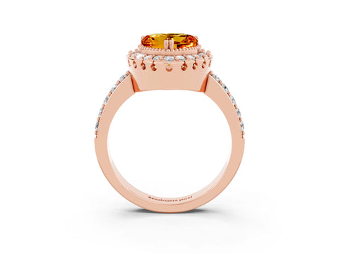 Rose gold Heart Cut Diamond Halo Ring with Pavé Band and Prong Setting_3