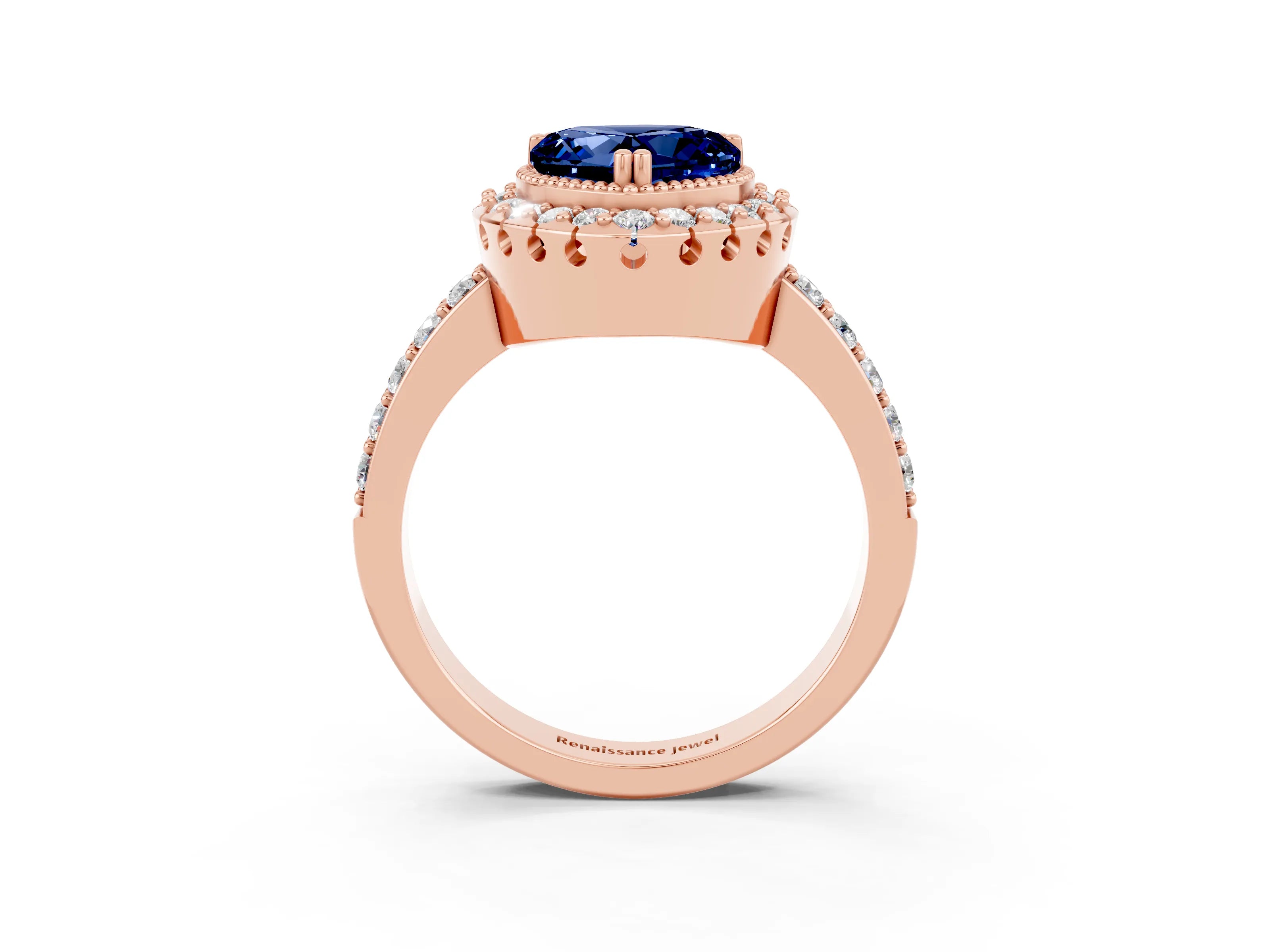 Rose gold Heart Cut Diamond Halo Ring with Pavé Band and Prong Setting_3