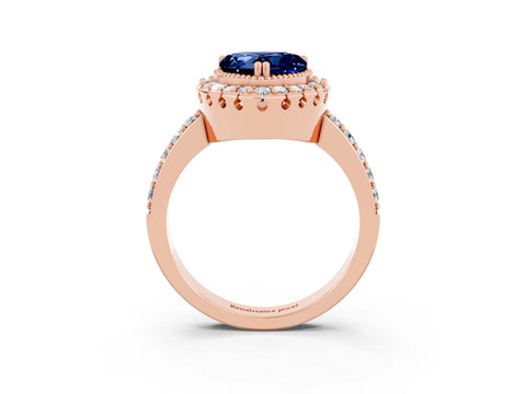 Rose gold Heart Cut Diamond Halo Ring with Pavé Band and Prong Setting_3