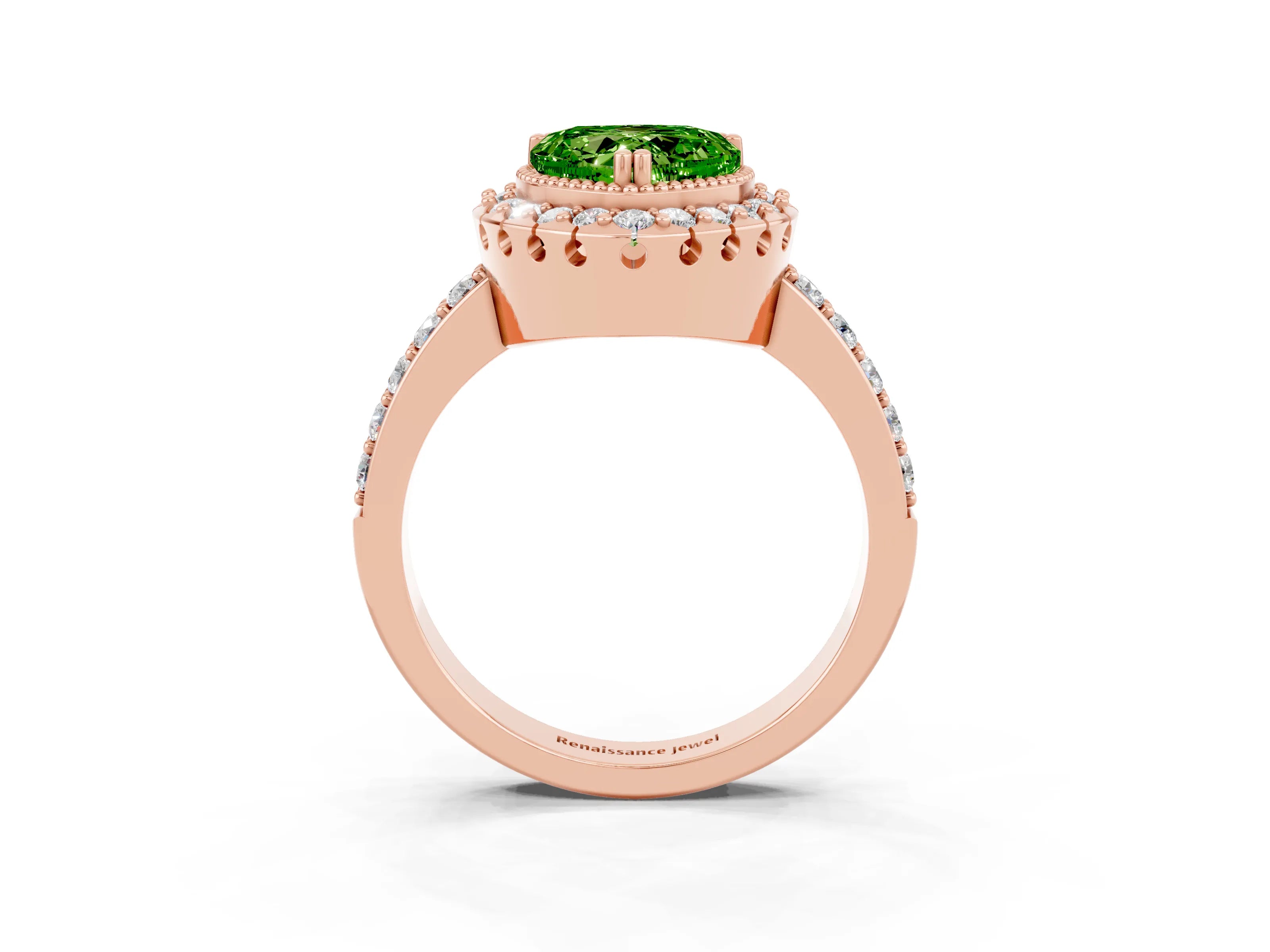 Rose gold Heart Cut Diamond Halo Ring with Pavé Band and Prong Setting_3