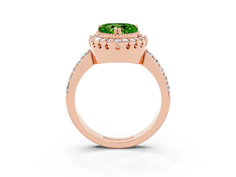 Rose gold Heart Cut Diamond Halo Ring with Pavé Band and Prong Setting_3