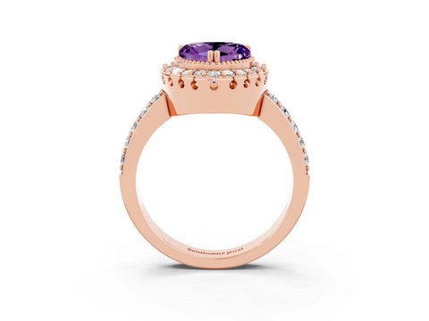 Rose gold Heart Cut Diamond Halo Ring with Pavé Band and Prong Setting_3