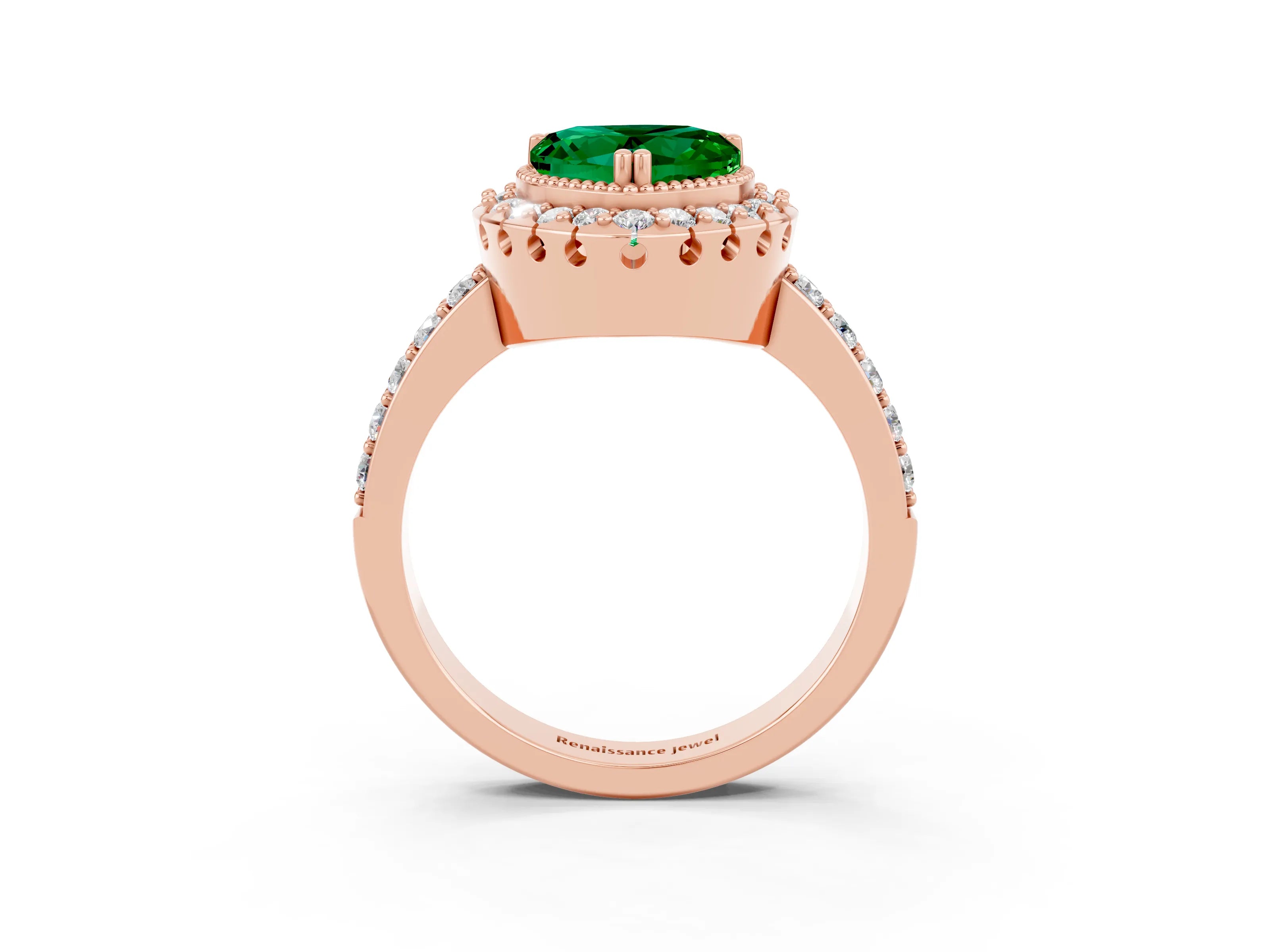 Rose gold Heart Cut Diamond Halo Ring with Pavé Band and Prong Setting_3