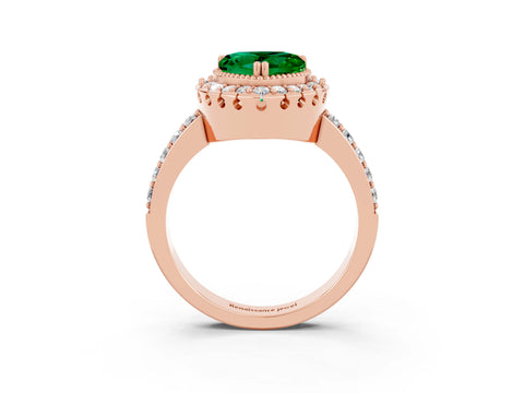 Rose gold Heart Cut Diamond Halo Ring with Pavé Band and Prong Setting_3