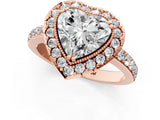 Rose gold Heart Cut Diamond Halo Ring with Pavé Band and Prong Setting_4