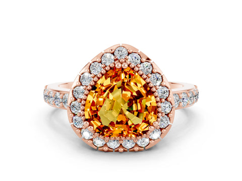 Rose gold Heart Cut Diamond Halo Ring with Pavé Band and Prong Setting