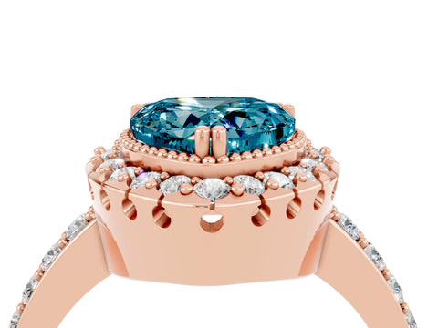 Rose gold Heart Cut Diamond Halo Ring with Pavé Band and Prong Setting_4
