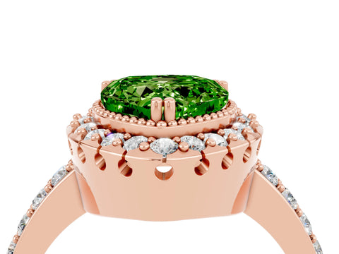 Rose gold Heart Cut Diamond Halo Ring with Pavé Band and Prong Setting_4