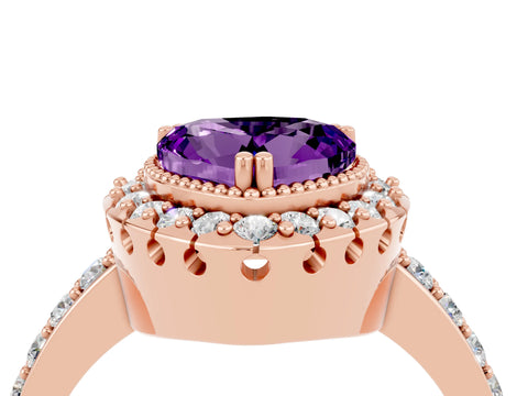 Rose gold Heart Cut Diamond Halo Ring with Pavé Band and Prong Setting_4