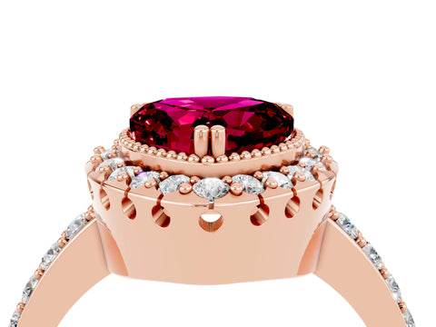 Rose gold Heart Cut Diamond Halo Ring with Pavé Band and Prong Setting_4