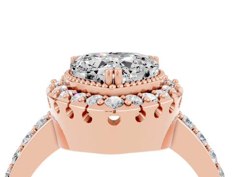 Rose gold Heart Cut Diamond Halo Ring with Pavé Band and Prong Setting_4