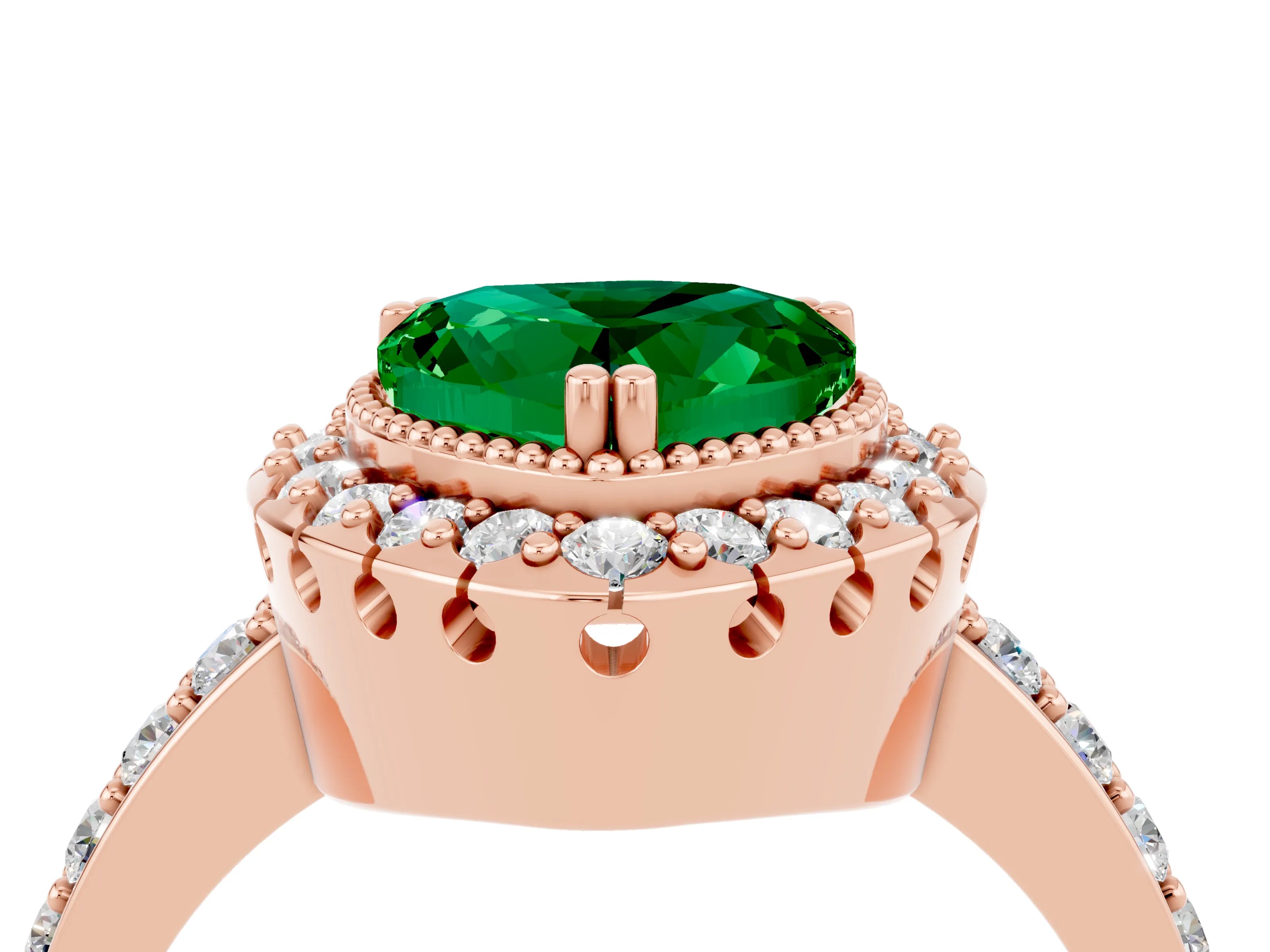 Rose gold Heart Cut Diamond Halo Ring with Pavé Band and Prong Setting_4