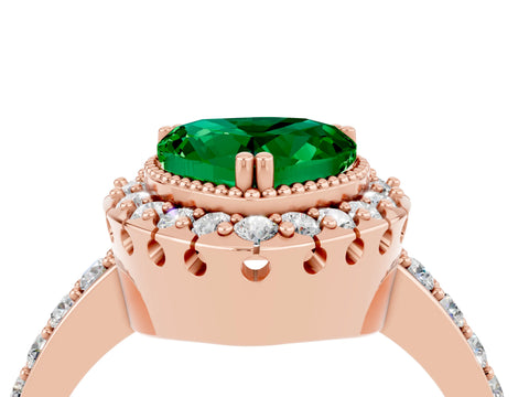Rose gold Heart Cut Diamond Halo Ring with Pavé Band and Prong Setting_4