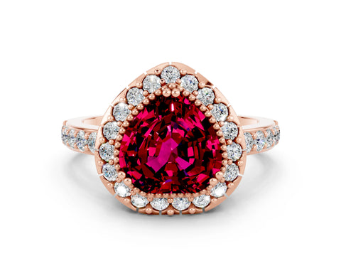 Rose gold Heart Cut Diamond Halo Ring with Pavé Band and Prong Setting