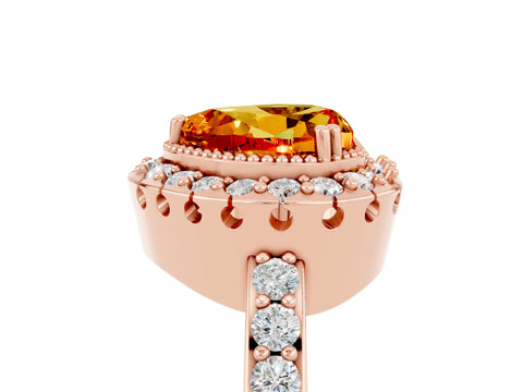Rose gold Heart Cut Diamond Halo Ring with Pavé Band and Prong Setting_5