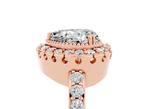 Rose gold Heart Cut Diamond Halo Ring with Pavé Band and Prong Setting_5