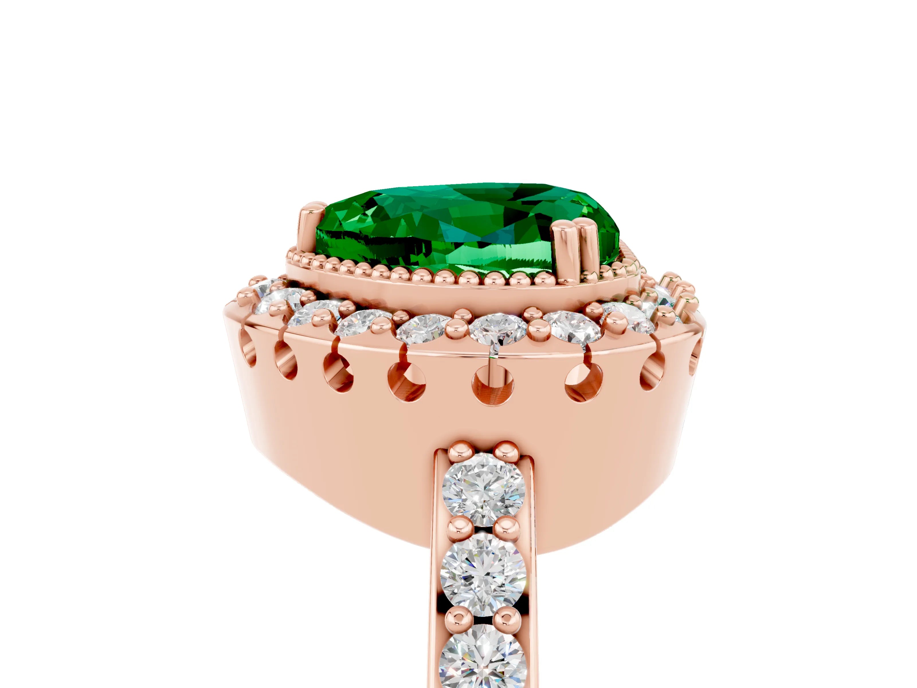 Rose gold Heart Cut Diamond Halo Ring with Pavé Band and Prong Setting_5