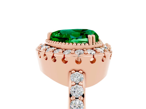Rose gold Heart Cut Diamond Halo Ring with Pavé Band and Prong Setting_5