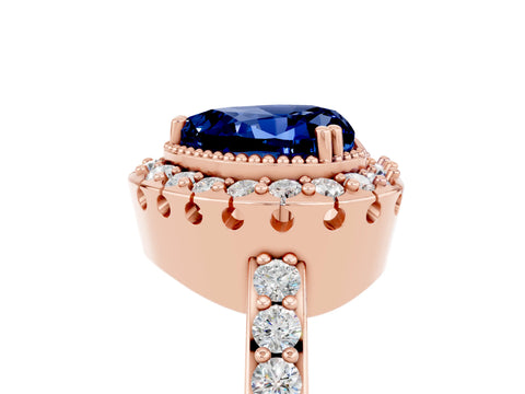 Rose gold Heart Cut Diamond Halo Ring with Pavé Band and Prong Setting_5