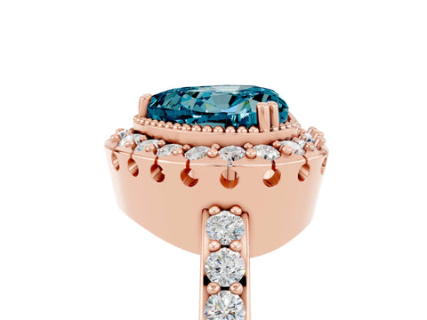 Rose gold Heart Cut Diamond Halo Ring with Pavé Band and Prong Setting_5