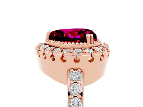 Rose gold Heart Cut Diamond Halo Ring with Pavé Band and Prong Setting_5