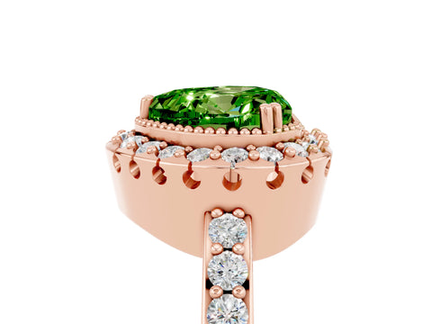 Rose gold Heart Cut Diamond Halo Ring with Pavé Band and Prong Setting_5