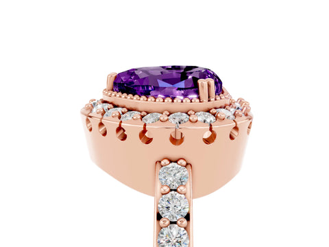 Rose gold Heart Cut Diamond Halo Ring with Pavé Band and Prong Setting_5