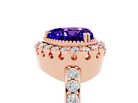 Rose gold Heart Cut Diamond Halo Ring with Pavé Band and Prong Setting_5