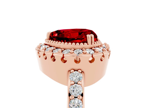 Rose gold Heart Cut Diamond Halo Ring with Pavé Band and Prong Setting_5